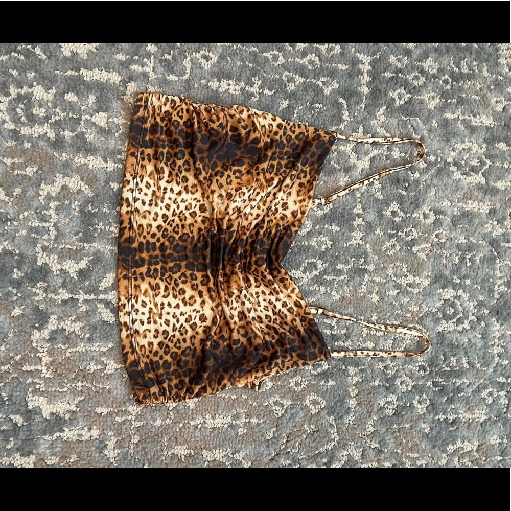 Leopard print cowl neck crop top